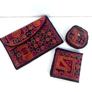 Leather Clutch w/ Wallet & Change Purse Guatamalan Leather Abstract Colorful